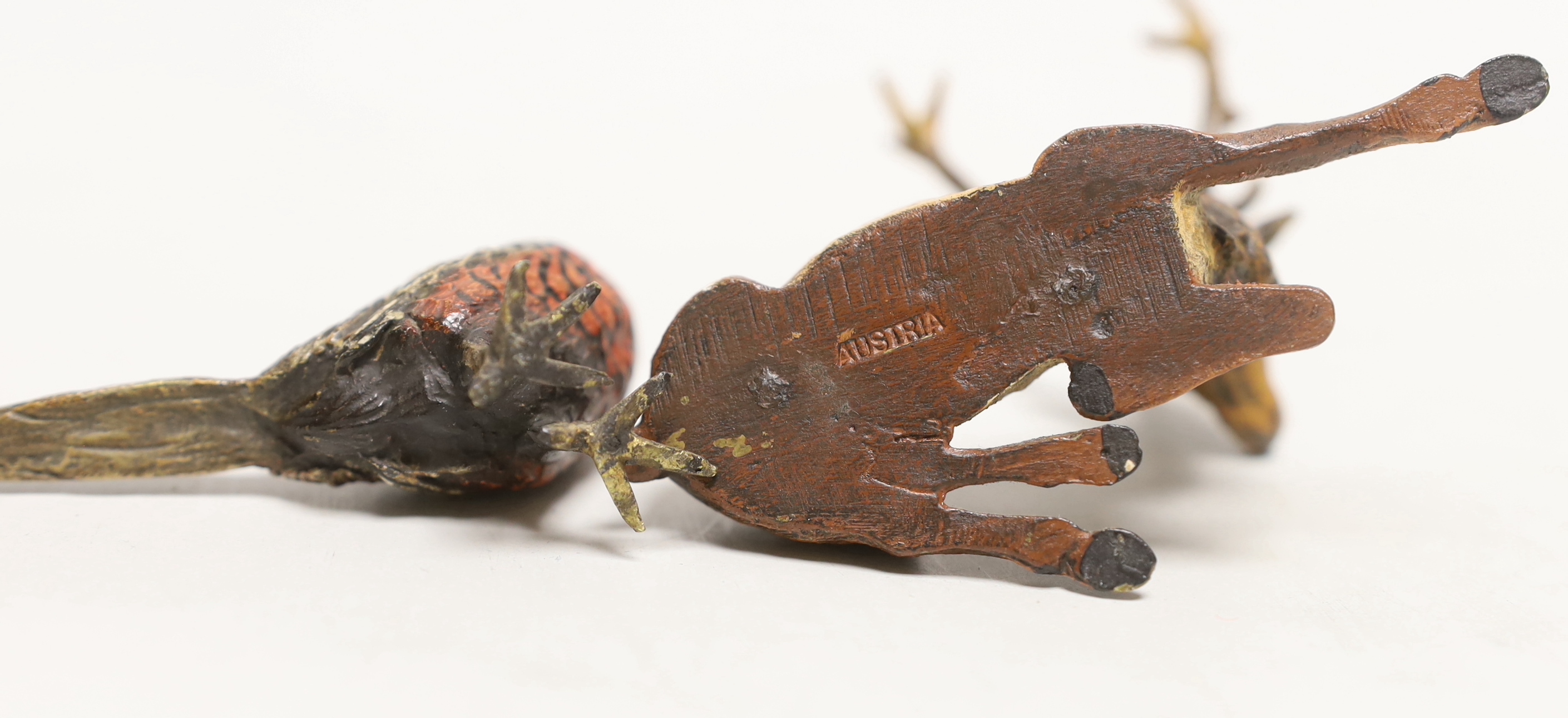 Two Austrian cold painted bronze animals: a stag and a pheasant, tallest 6cm